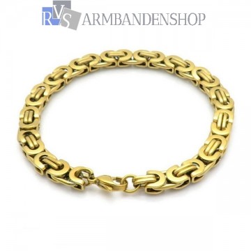 Rvs Gold plated platte koningsschakel armband.