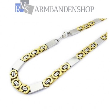 RVS Bi-color platte koningsschakel ketting 55 cm. RVS Bi-color platte koningsschakel ketting 55 cm.