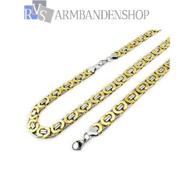 RVS set Bi-color platte koningsschakel ketting + armband. RVS set Bi-color platte koningsschakel ketting + armband.