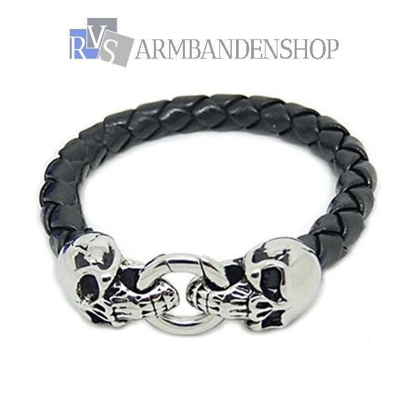 bikers leren armband met sluiting. RVS-Armbandenshop.nl