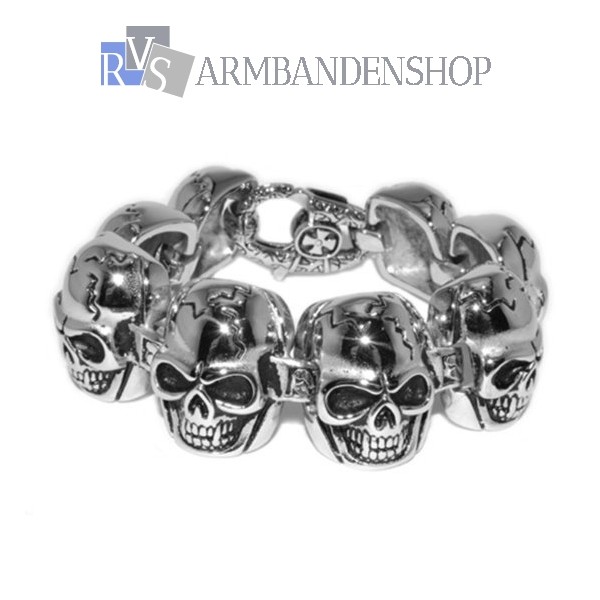 richting dwaas Beg Rvs bikers armband "Skull" 21.4 cm. - RVS-Armbandenshop.nl