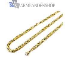 RVS set Gold-color koningsschakel ketting + armband.