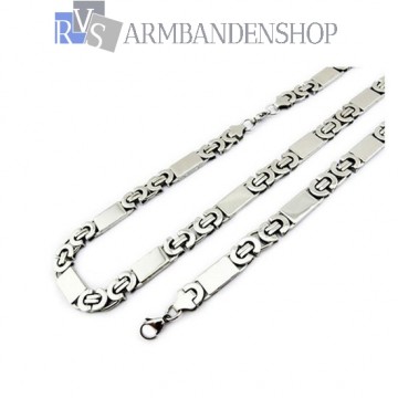 RVS sieraden set platte koningsschakel ketting + armband