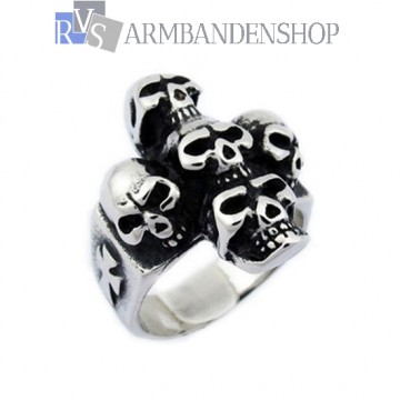 Rvs skull cross ring