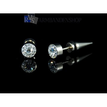 Rvs oorbellen met "diamant" rond. Rvs oorbellen met "diamant" rond.