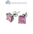 Rvs oorbellen met saffier roze zirkonia