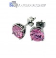 Rvs oorbellen met saffier roze zirkonia.