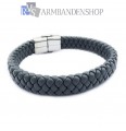 Grijze leren armband met rvs accent.