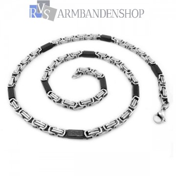RVS Bi-color black koningsschakel ketting 60 cm.