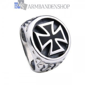 Rvs bikers ring kruis.