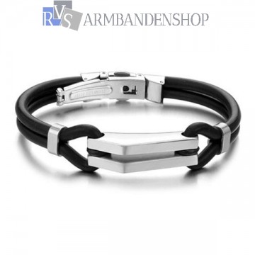 Siliconen armband met rvs accent.