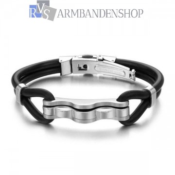 Siliconen armband met rvs accent.