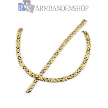 RVS set Gold-color design ketting + armband.