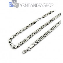 RVS sieradenset platte koningsschakel ketting + armband.