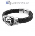 Zwarte bikers leren armband met skull.